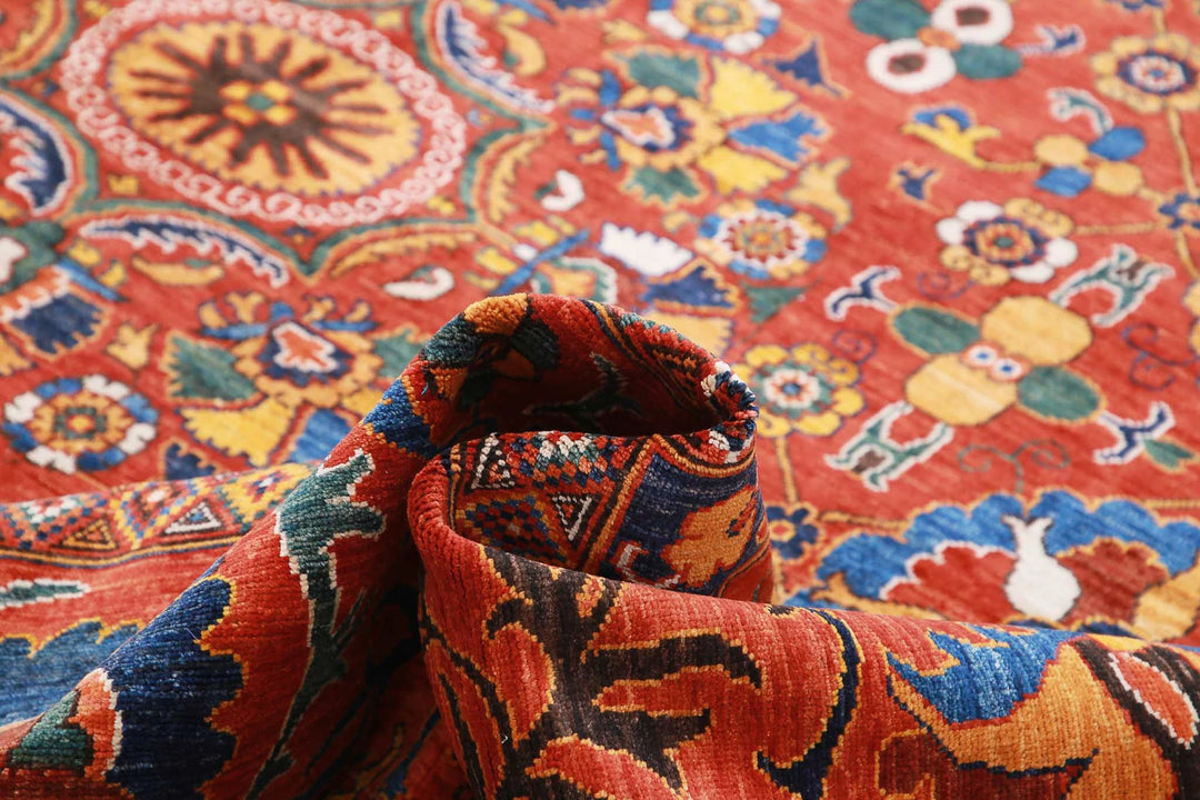 Red Afghan Humna Rug 13' 0" x 16' 1" Hand-Knotted | No. AT26989