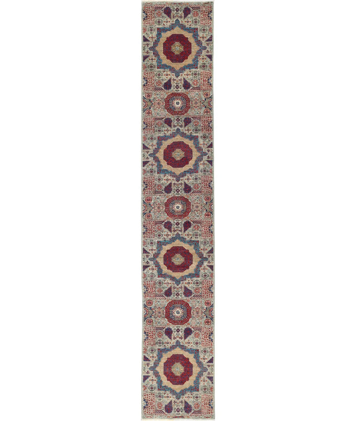 Green Afghan Mamluk Rug 2' 5" x 14' 6" Hand-Knotted | No. AT270006