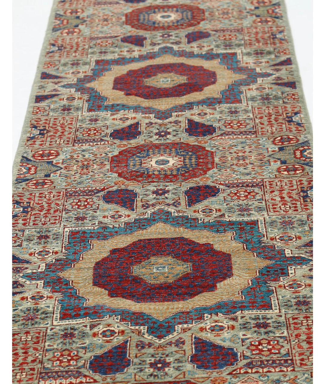 Green Afghan Mamluk Rug 2' 5" x 14' 6" Hand-Knotted | No. AT270006