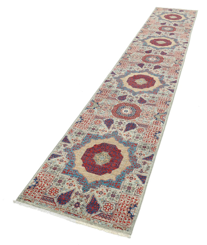 Green Afghan Mamluk Rug 2' 5" x 14' 6" Hand-Knotted | No. AT270006