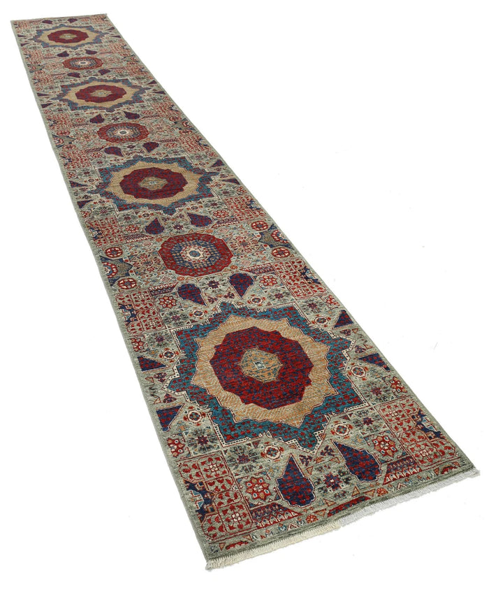 Green Afghan Mamluk Rug 2' 5" x 14' 6" Hand-Knotted | No. AT270006