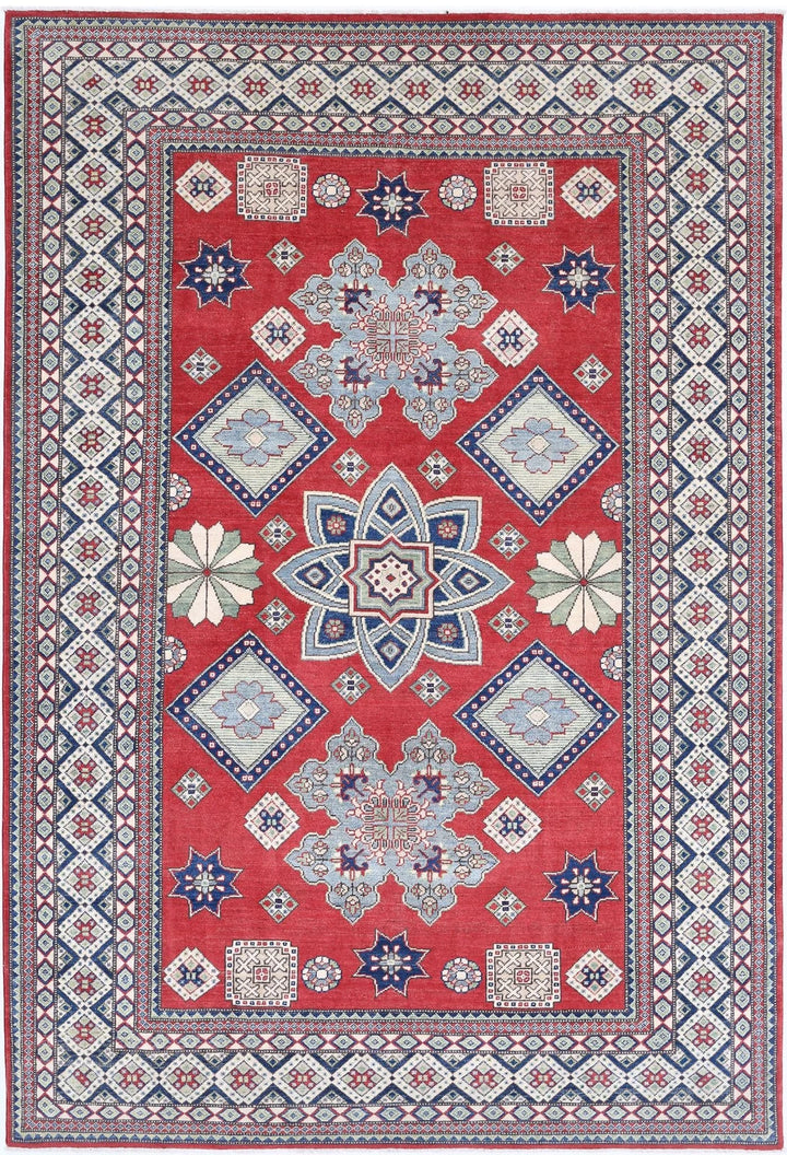 Afghan Kazak Rug 6' 8" x 9' 10" Hand-Knotted | No. AT27202