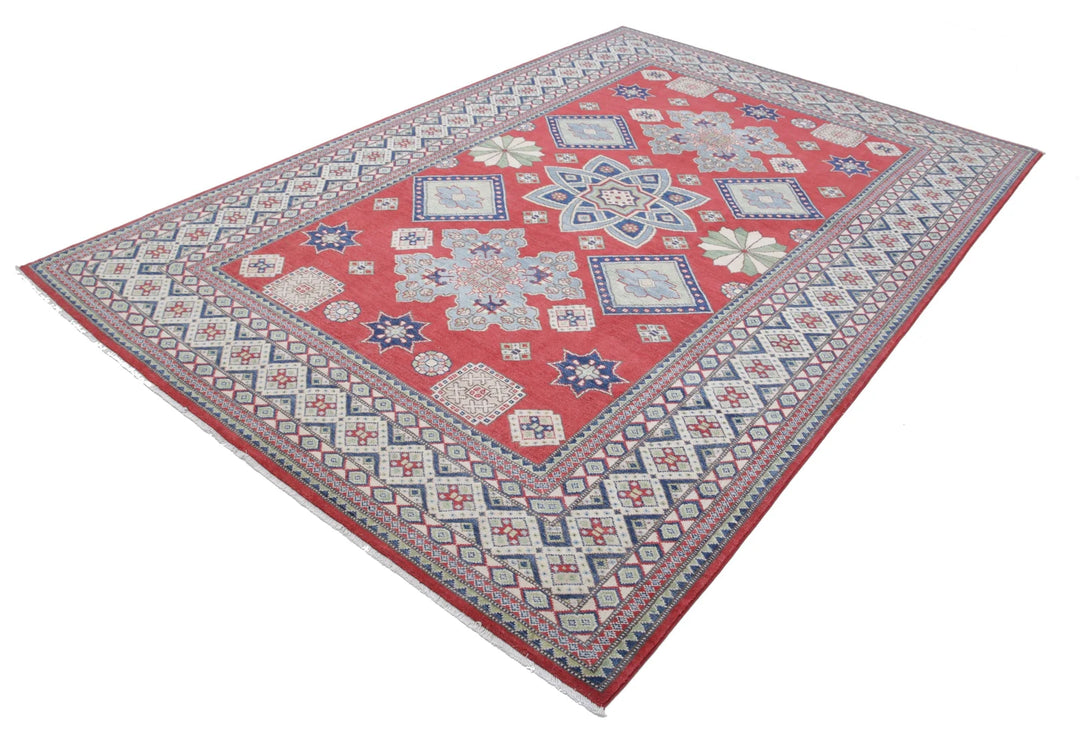 Afghan Kazak Rug 6' 8" x 9' 10" Hand-Knotted | No. AT27202