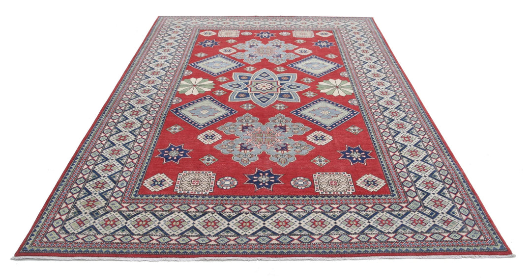 Afghan Kazak Rug 6' 8" x 9' 10" Hand-Knotted | No. AT27202
