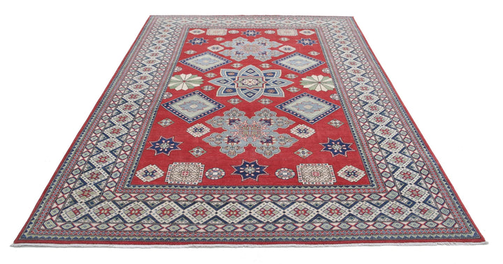 Afghan Kazak Rug 6' 8" x 9' 10" Hand-Knotted | No. AT27202