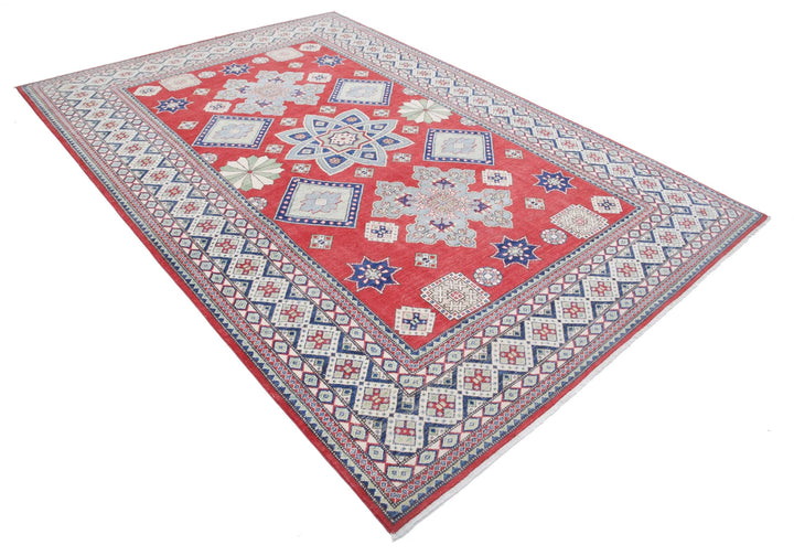 Afghan Kazak Rug 6' 8" x 9' 10" Hand-Knotted | No. AT27202