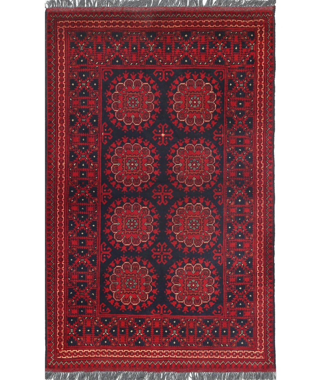 Red Afghan Tribal Rug 3' 3" x 5' 1" Hand-Knotted