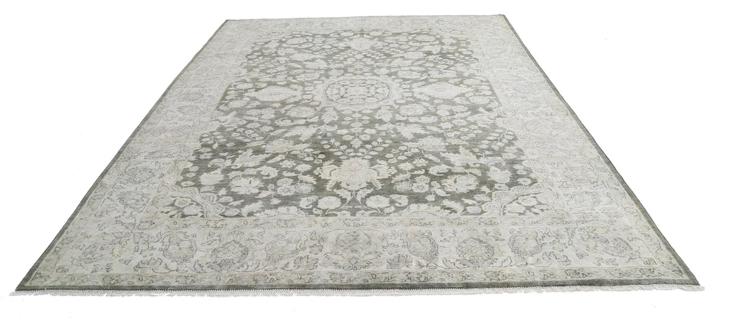 Green Indian Ziegler Rug 8' 0" x 11' 5" Hand-Knotted | No. AT27377