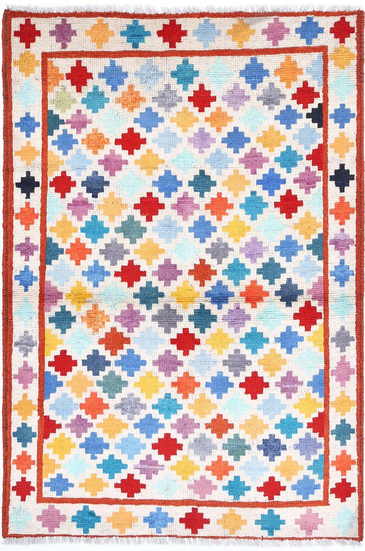 Afghan Oriental Rug 3' 4" x 5' 0" Hand-Knotted | No. AT27381