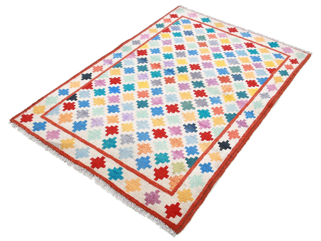Afghan Oriental Rug 3' 4" x 5' 0" Hand-Knotted | No. AT27381