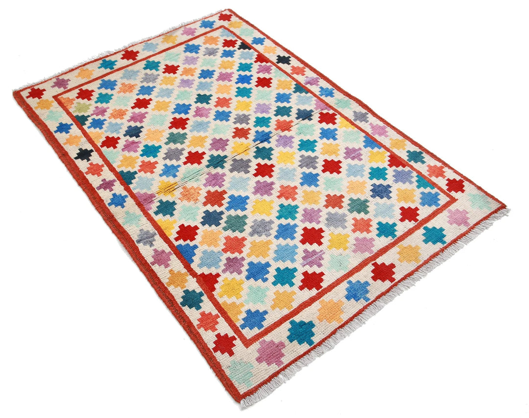 Afghan Oriental Rug 3' 4" x 5' 0" Hand-Knotted | No. AT27381