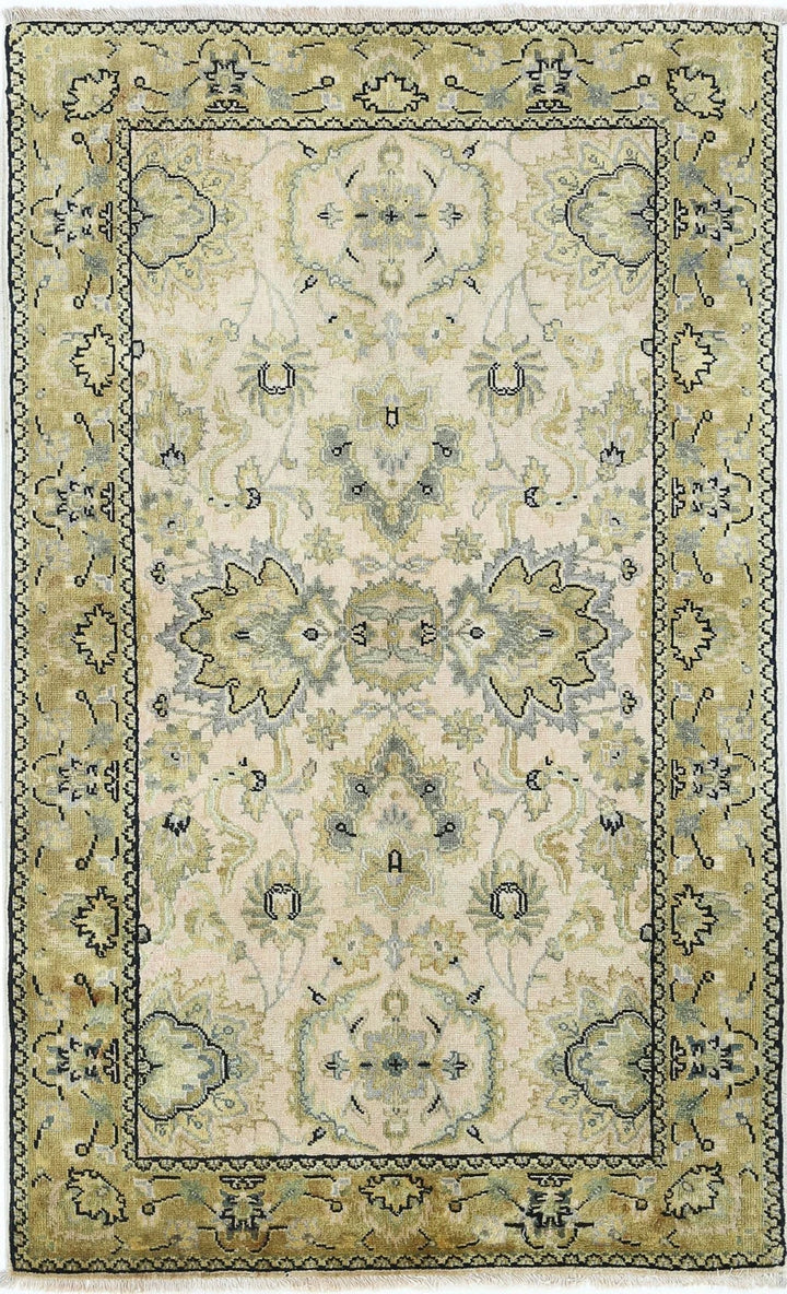 Beige Indian Ziegler Rug 2' 10" x 4' 10" Hand-Knotted | No. AT27463