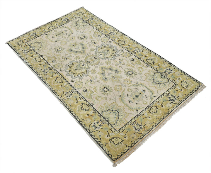 Beige Indian Ziegler Rug 2' 10" x 4' 10" Hand-Knotted | No. AT27463