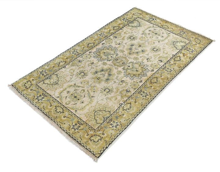 Beige Indian Ziegler Rug 2' 10" x 4' 10" Hand-Knotted | No. AT27463