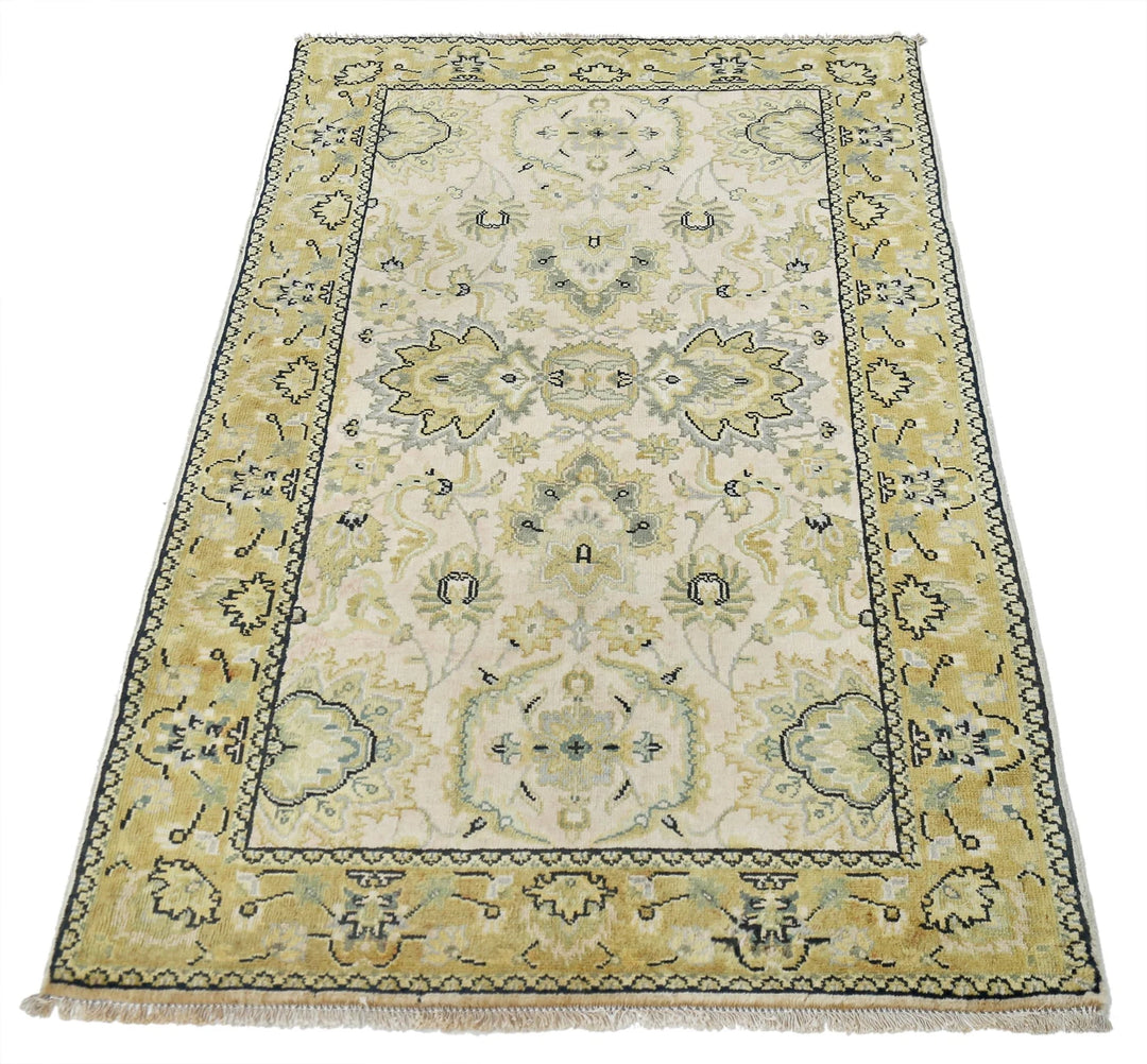 Beige Indian Ziegler Rug 2' 10" x 4' 10" Hand-Knotted | No. AT27463