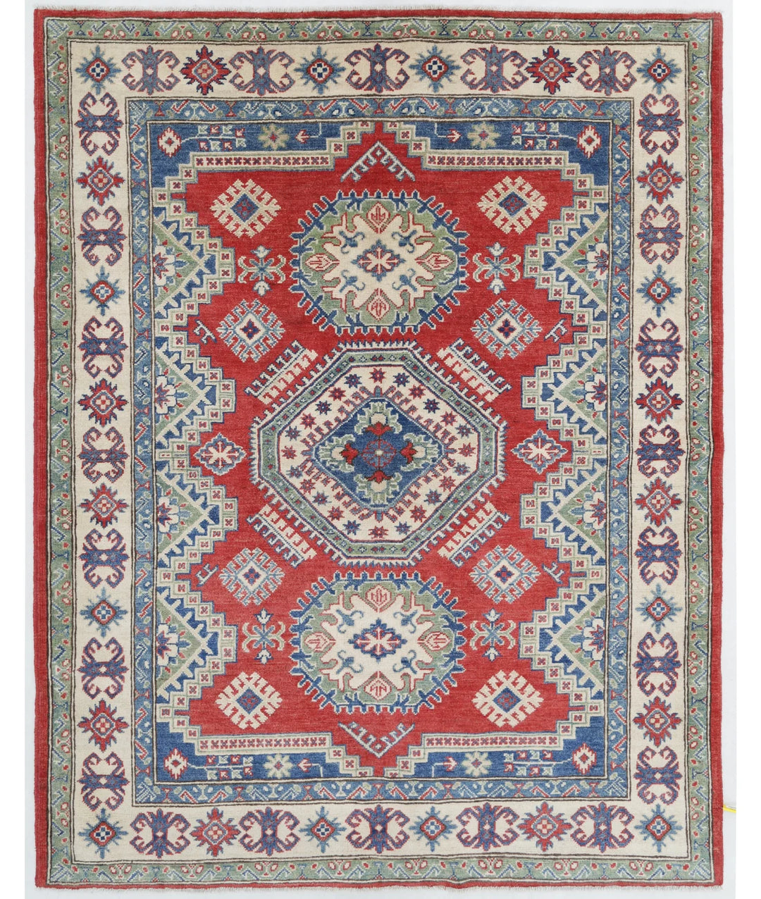 Afghan Kazak Rug 5' 1" x 6' 7" Hand-Knotted | No. AT27589