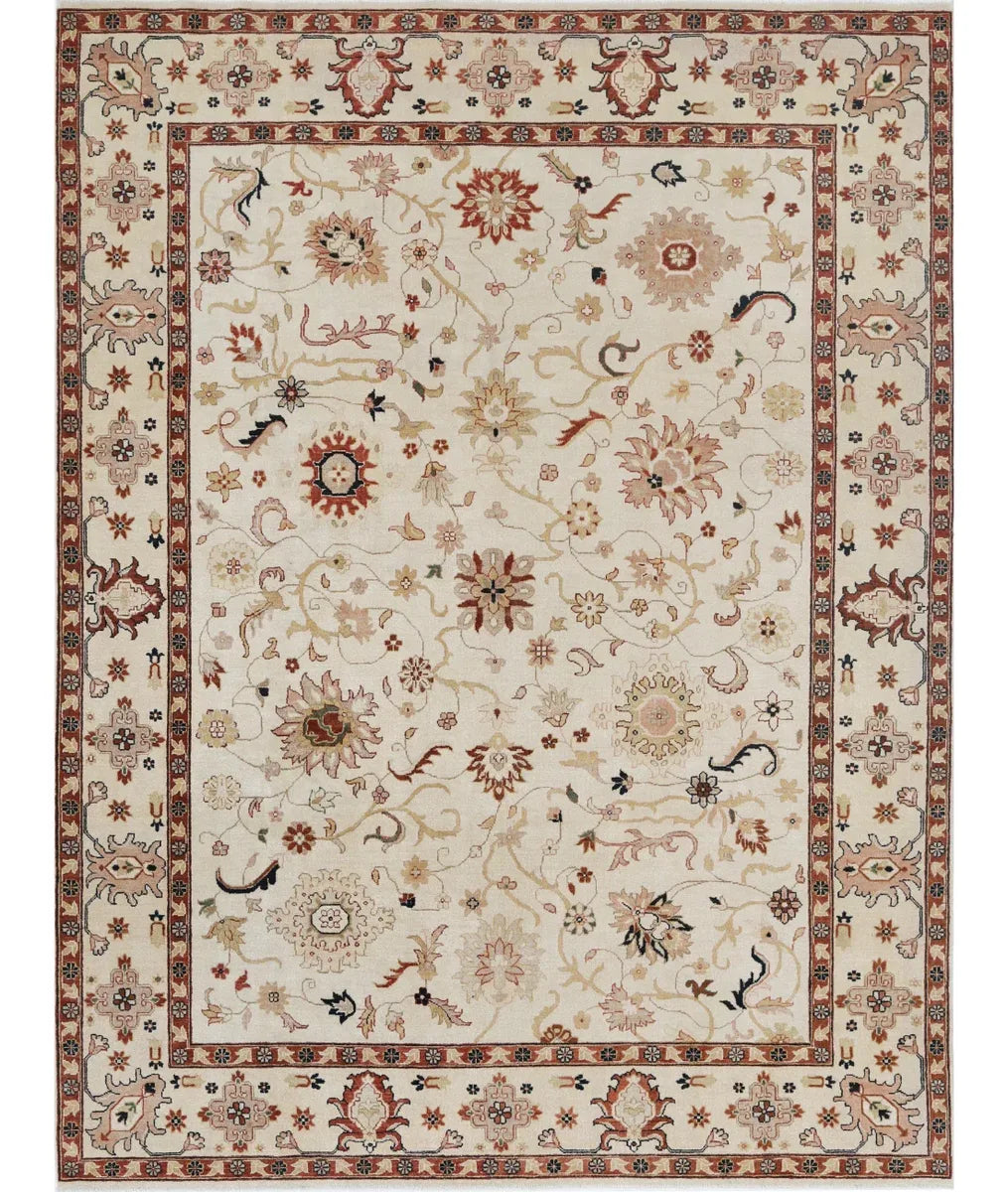 Ivory Afghan Ziegler Rug 9' 0" x 11' 11" Hand-Knotted | No. AT276931