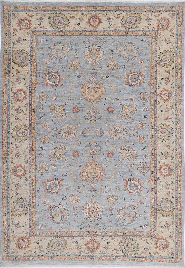 Grey Afghan Ziegler Rug 5' 7" x 7' 11" Hand-Knotted | No. AT27694
