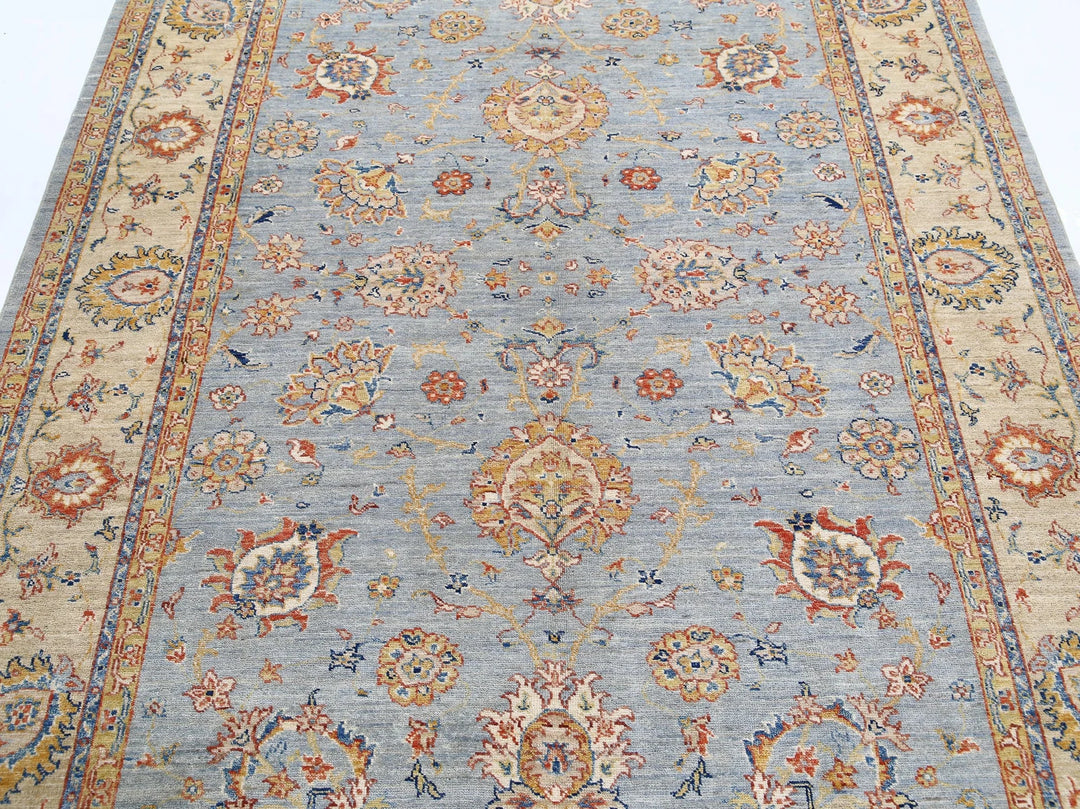 Grey Afghan Ziegler Rug 5' 7" x 7' 11" Hand-Knotted | No. AT27694