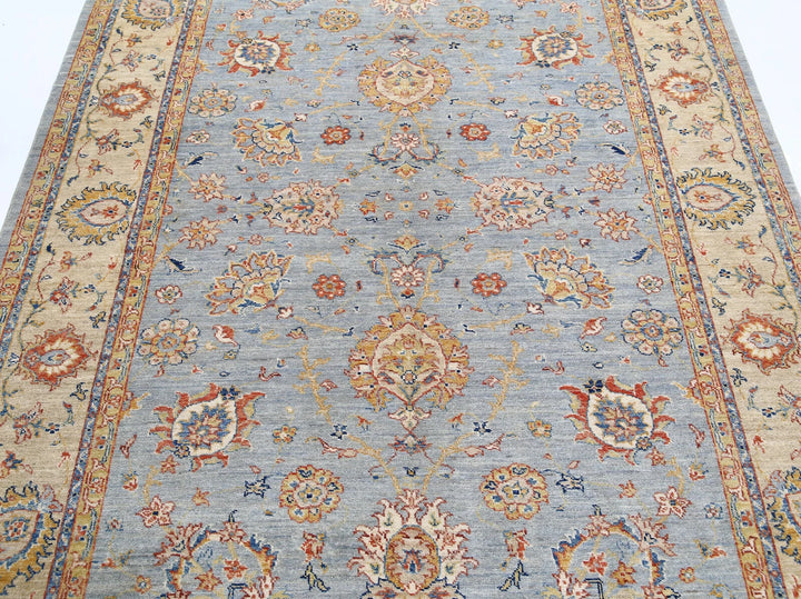 Grey Afghan Ziegler Rug 5' 7" x 7' 11" Hand-Knotted | No. AT27694