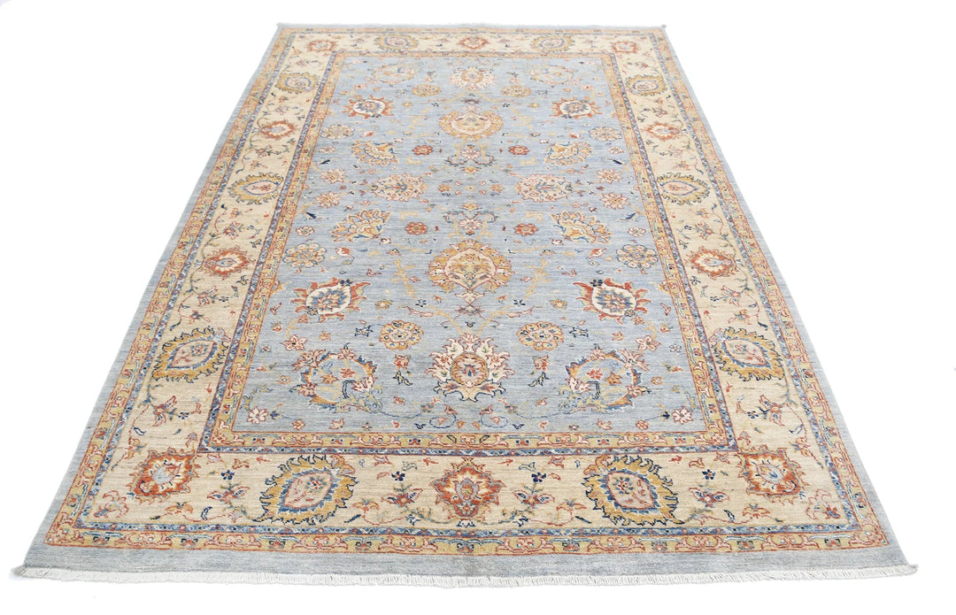 Grey Afghan Ziegler Rug 5' 7" x 7' 11" Hand-Knotted | No. AT27694