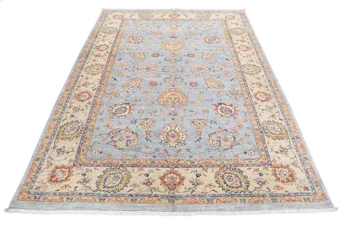 Grey Afghan Ziegler Rug 5' 7" x 7' 11" Hand-Knotted | No. AT27694