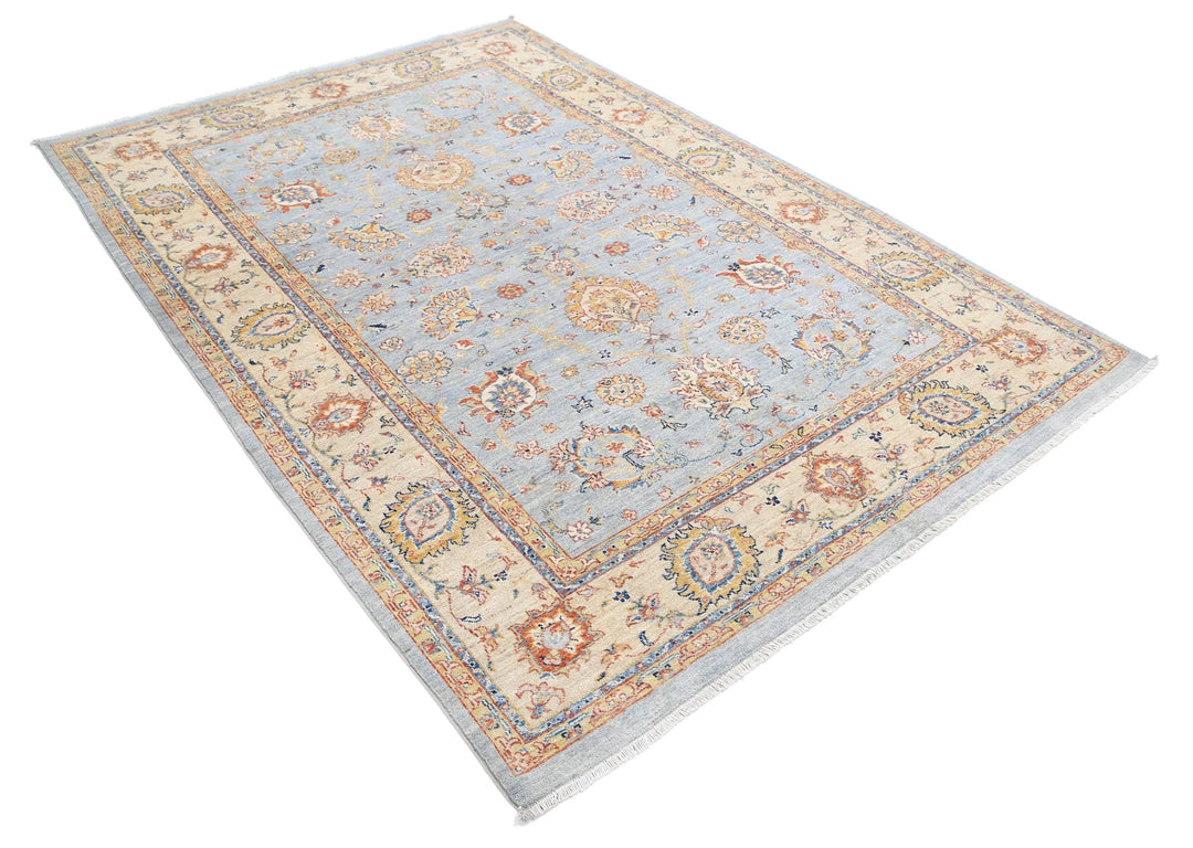 Grey Afghan Ziegler Rug 5' 7" x 7' 11" Hand-Knotted | No. AT27694