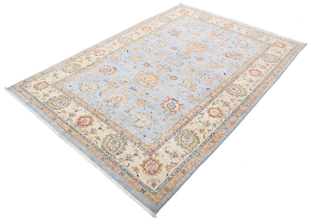 Grey Afghan Ziegler Rug 5' 7" x 7' 11" Hand-Knotted | No. AT27694