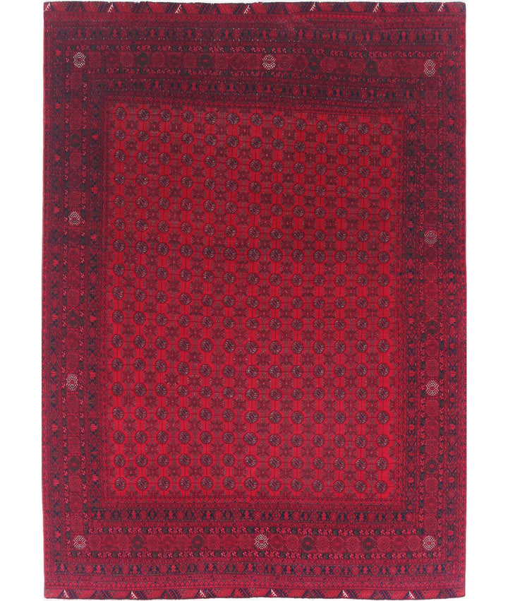 Red Afghan Beljik Rug 6' 7" x 9' 4" Hand-Knotted | No. AT27866