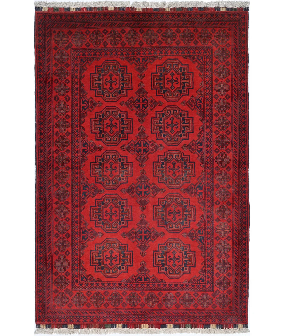 Red Afghan Tribal Rug 3' 5" x 5' 2" Hand-Knotted | No. AT27897
