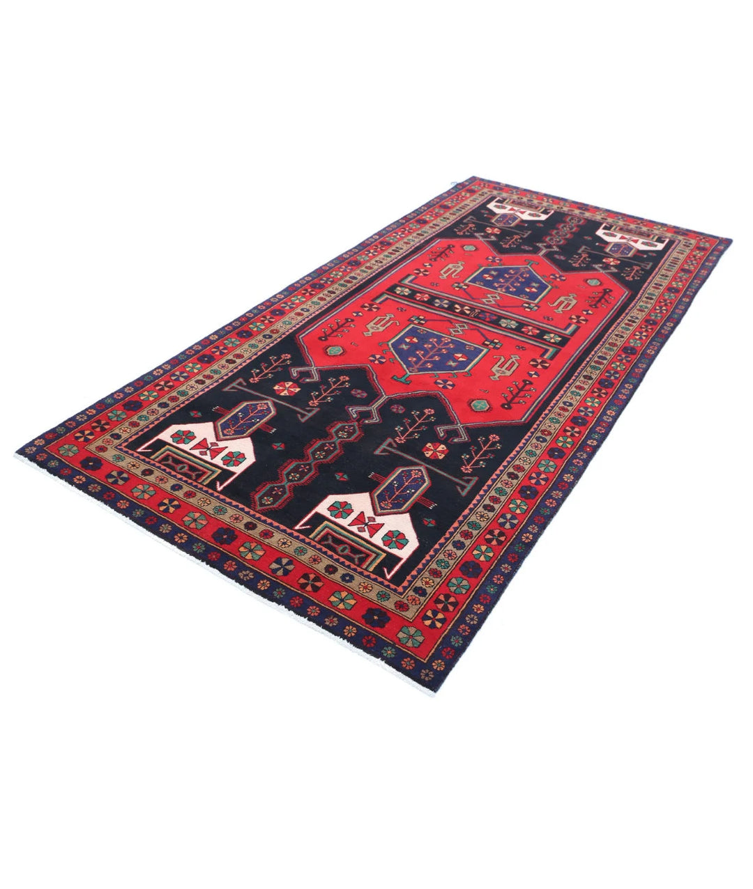 Persian Hamadan Rug 4' 8" x 9' 7" Hand-Knotted | No. AT27957