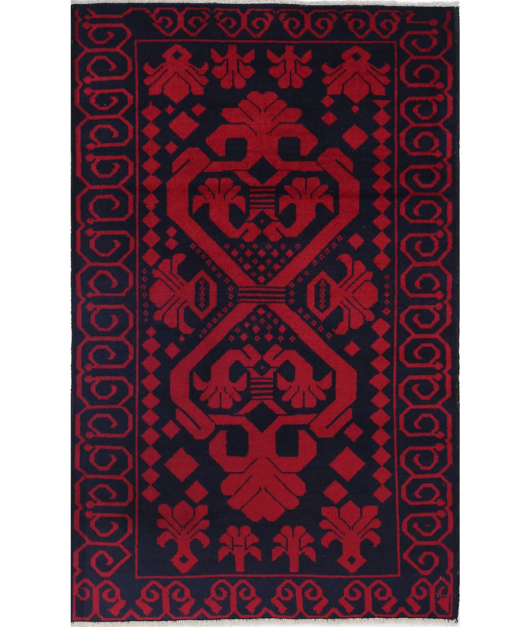 Red Afghan Tribal Rug 2' 10" x 4' 7" Hand-Knotted | No. AT28043
