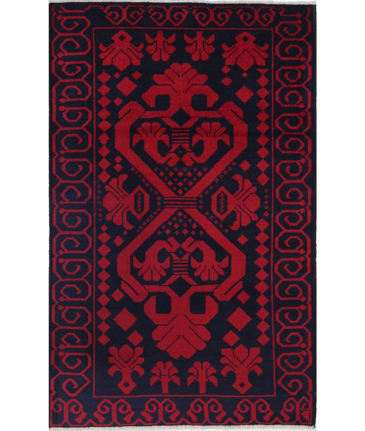 Red Afghan Tribal Rug 2' 10" x 4' 7" Hand-Knotted | No. AT28043