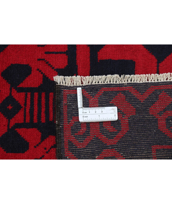 Red Afghan Tribal Rug 2' 10" x 4' 7" Hand-Knotted | No. AT28043