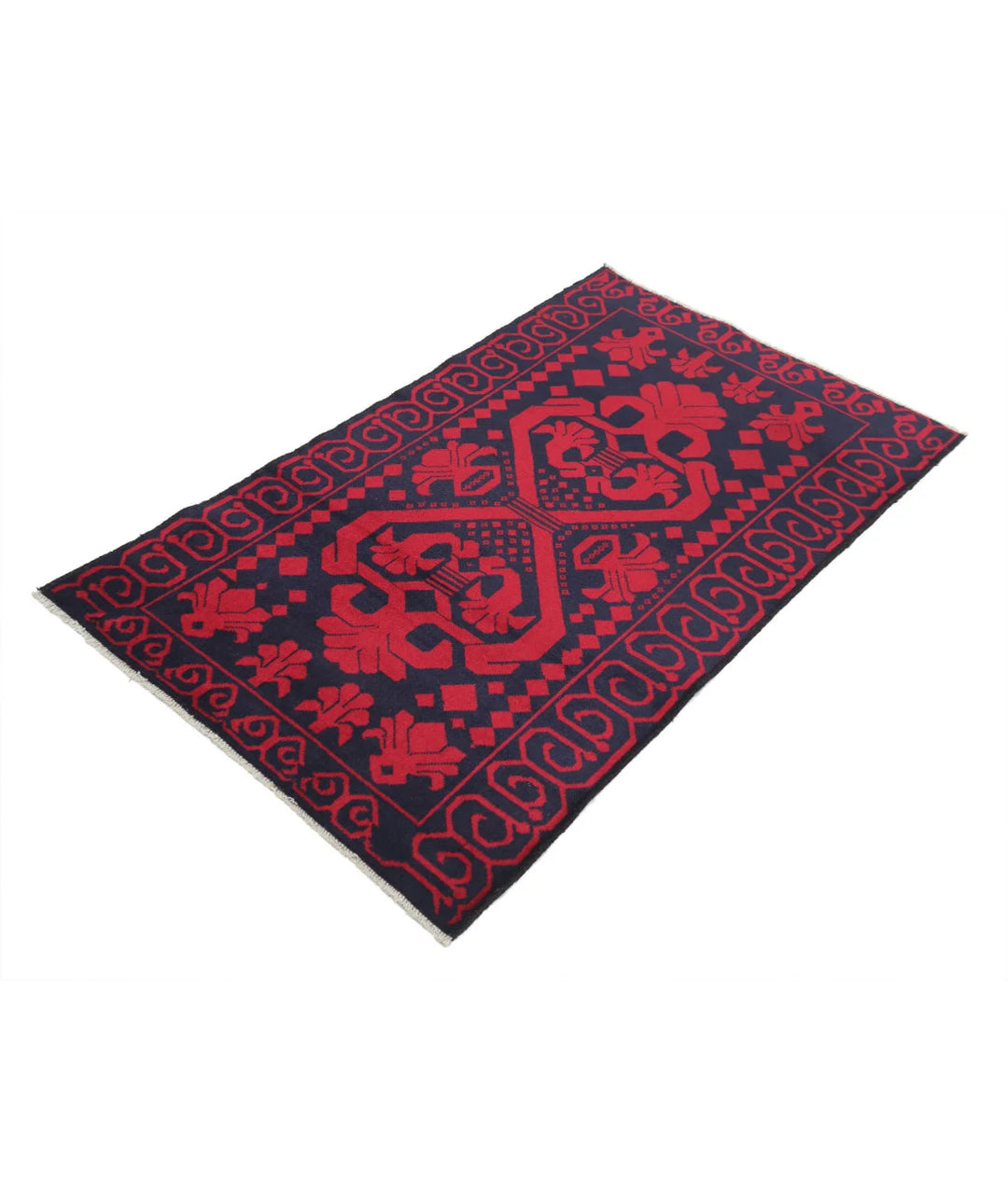 Red Afghan Tribal Rug 2' 10" x 4' 7" Hand-Knotted | No. AT28043