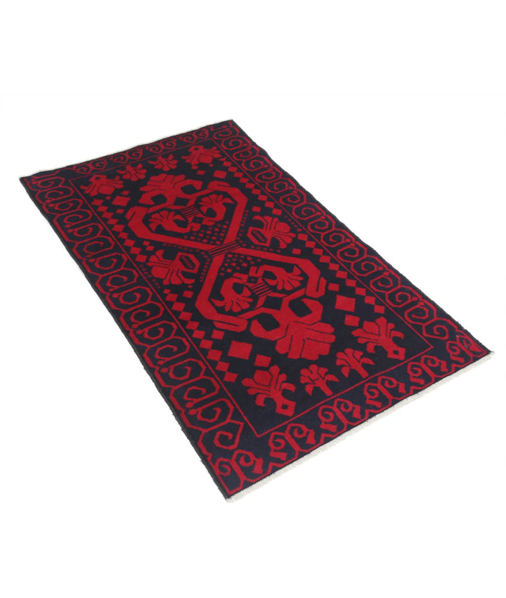Red Afghan Tribal Rug 2' 10" x 4' 7" Hand-Knotted | No. AT28043