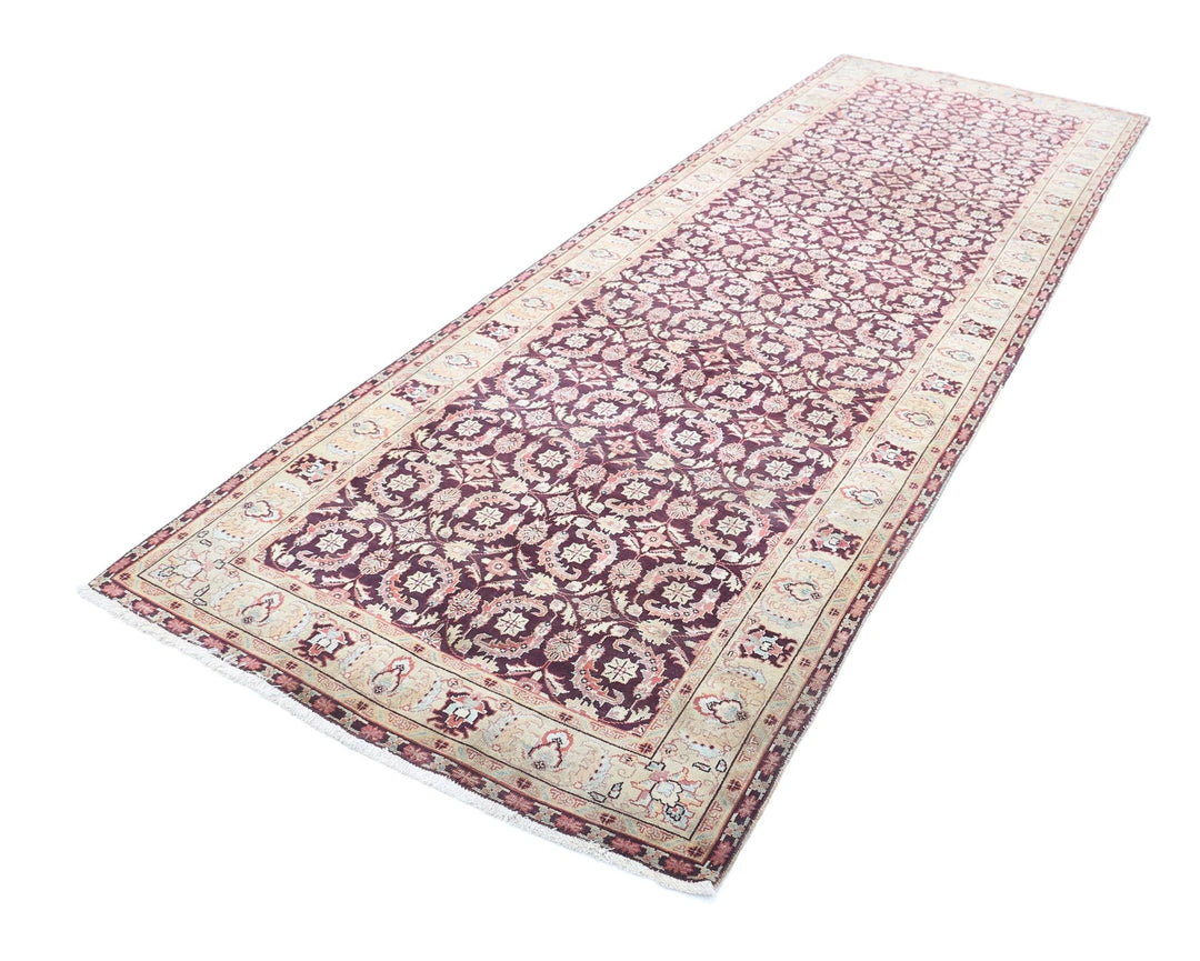 Indian Tabriz Rug 3' 11" x 11' 11" Hand-Knotted | No. AT28150
