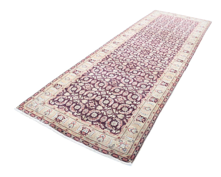 Indian Tabriz Rug 3' 11" x 11' 11" Hand-Knotted | No. AT28150