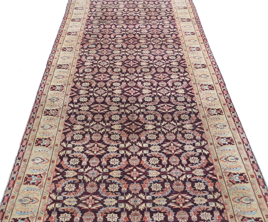 Indian Tabriz Rug 3' 11" x 11' 11" Hand-Knotted | No. AT28150