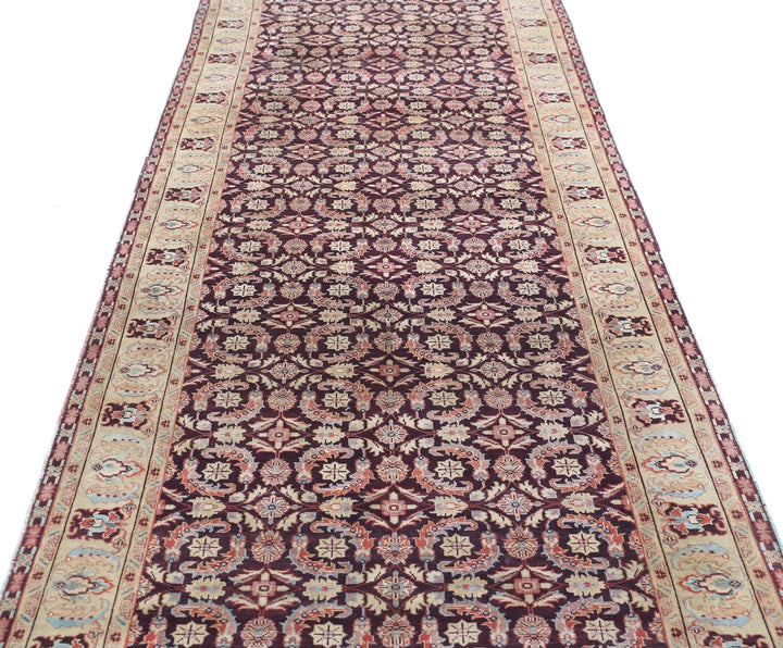 Indian Tabriz Rug 3' 11" x 11' 11" Hand-Knotted | No. AT28150