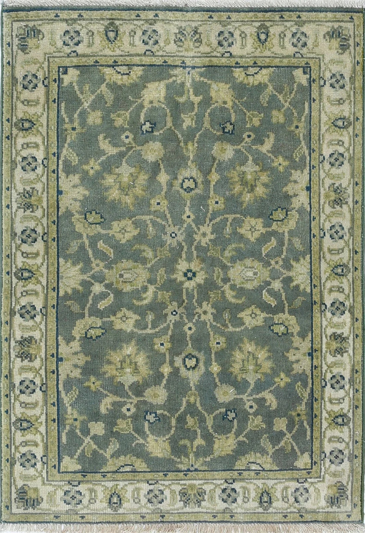 Green Indian Ziegler Rug 1' 11" x 2' 10" Hand-Knotted | No. AT28163