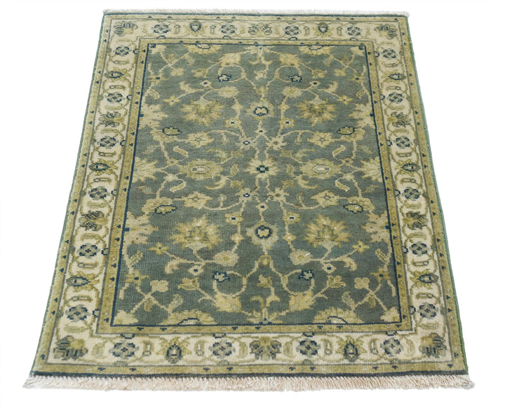 Green Indian Ziegler Rug 1' 11" x 2' 10" Hand-Knotted | No. AT28163