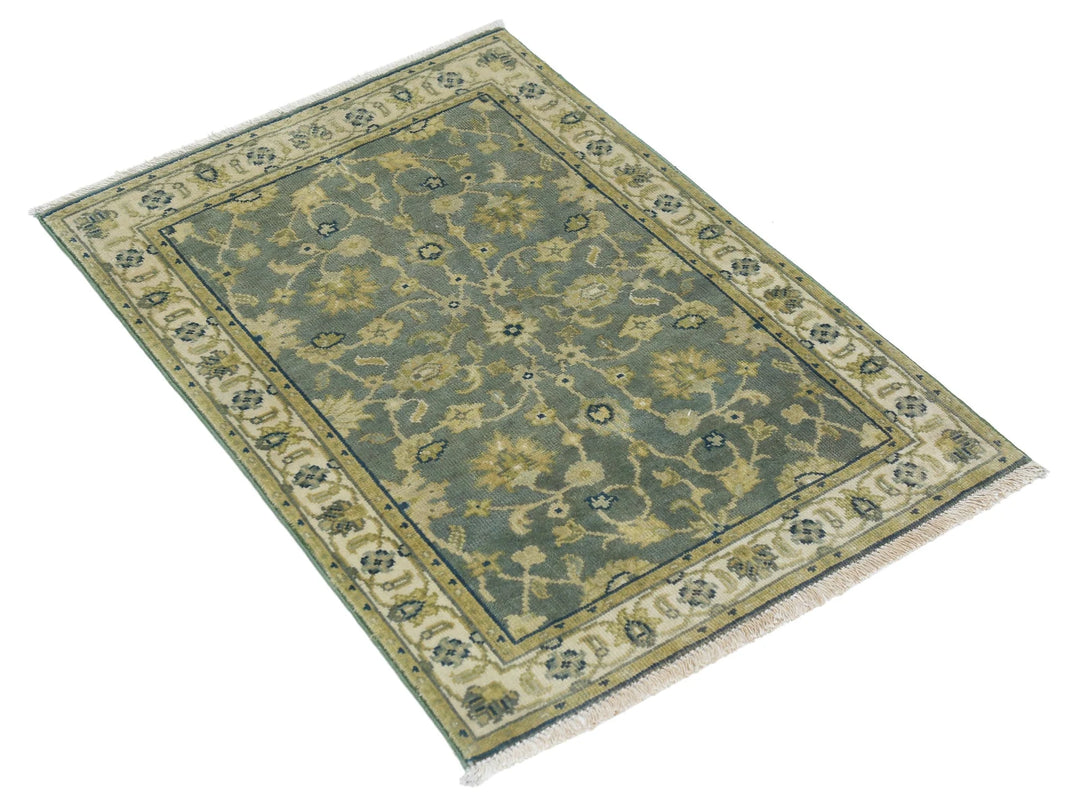 Green Indian Ziegler Rug 1' 11" x 2' 10" Hand-Knotted | No. AT28163