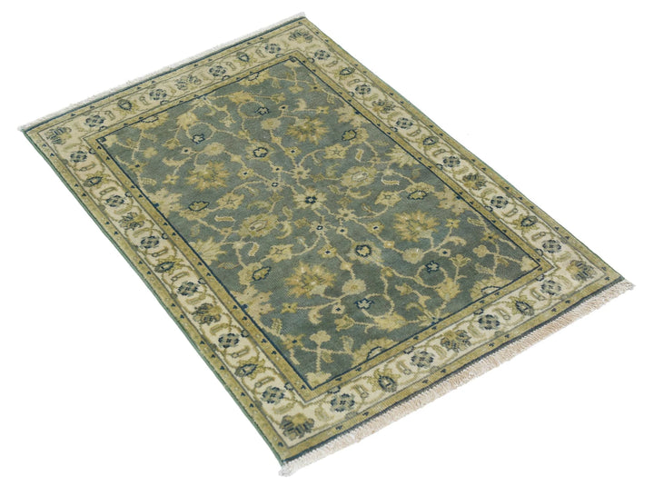 Green Indian Ziegler Rug 1' 11" x 2' 10" Hand-Knotted | No. AT28163