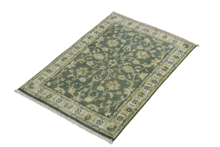 Green Indian Ziegler Rug 1' 11" x 2' 10" Hand-Knotted | No. AT28163
