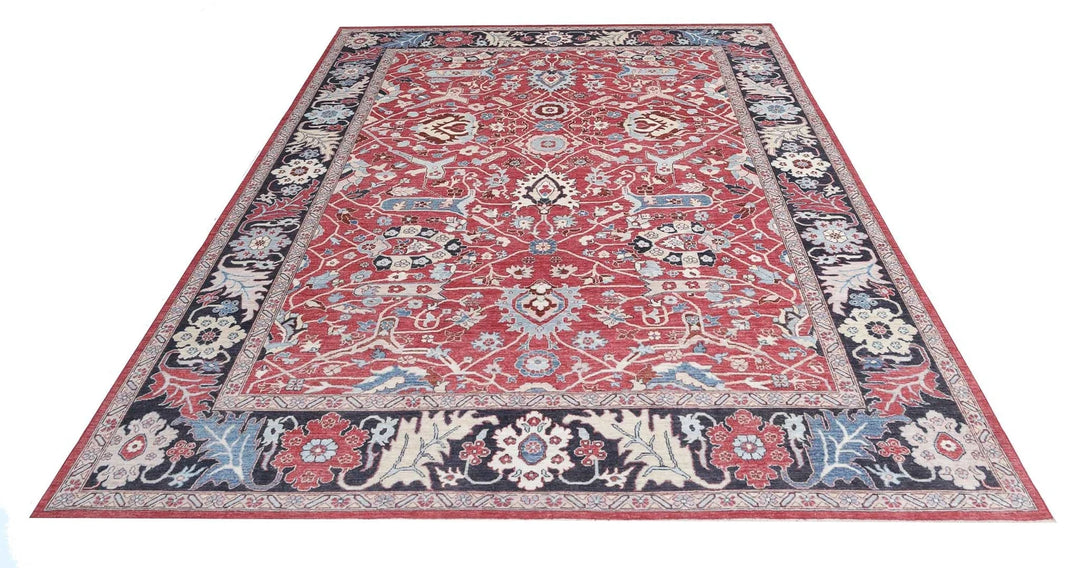 Red Afghan Ziegler Rug 8' 9" x 11' 8" Hand-Knotted | No. AT28185