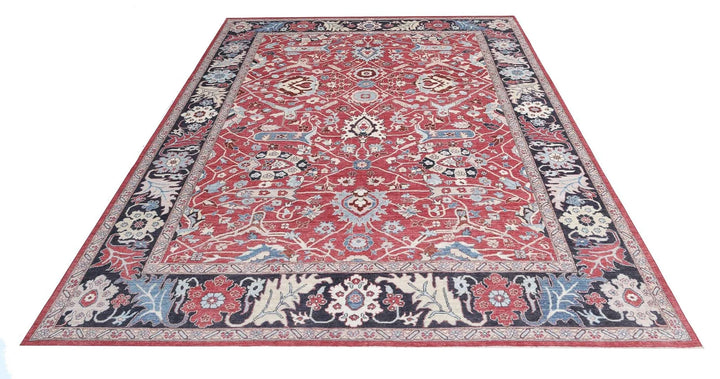 Red Afghan Ziegler Rug 8' 9" x 11' 8" Hand-Knotted | No. AT28185