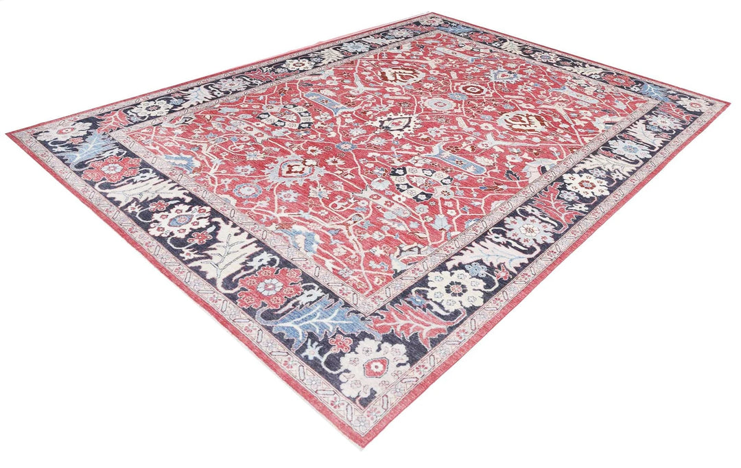 Red Afghan Ziegler Rug 8' 9" x 11' 8" Hand-Knotted | No. AT28185