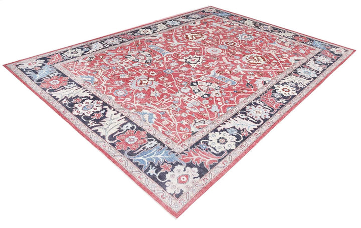 Red Afghan Ziegler Rug 8' 9" x 11' 8" Hand-Knotted | No. AT28185