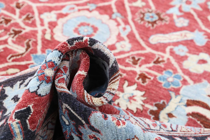 Red Afghan Ziegler Rug 8' 9" x 11' 8" Hand-Knotted | No. AT28185